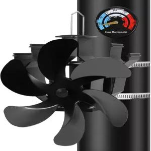 난방식 벽난로 팬 벽걸이 목재/로그 연소용 나무 스토브 열선 펠릿/ 버너 액세서리 온도계(6 블레이드)