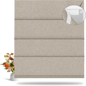 BERISA No Tool Drill Black Roman Shades for Windows Linen Blinds Room Darkning 홈 오피스용 Pull Down