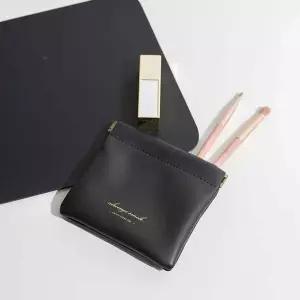 [콩심팥심]블랙 미니 파우치 휴대용 가죽 소형 지갑 수납 케이스