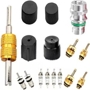 스케일 16 PCS 에어컨 밸브 코어 키트 자동차 냉동 A/C 시스템 포트 씰 커버 수리 액세서리 파이프라인