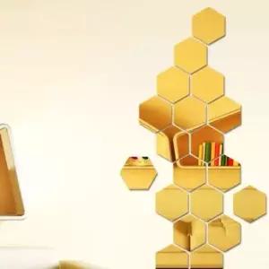 인테리어거울 붙이는 육각골드 아크릴 거울 16조각 (KYR-WFJ0QUM)