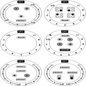 MANWU 6 스토브 다이얼 스티커 버너 쿡탑 홉 쿠커 상단 오븐 교체용 접착 노브 기호 (은색 흰색 또는 밝은