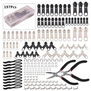 197PCS KIT 지퍼 수리 상자 의류 교체 절단 세트 키트 슬라이더 수하물에 상단