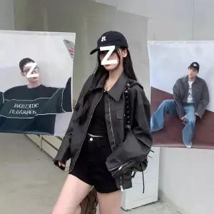 블랙팬서 여자 카색 가죽 코트 자켓 춘추 OPH3