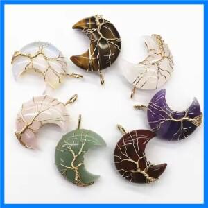 생명의 나무 와인딩 문 펜던트 목걸이, 치유용 크리스탈 스톤 목걸이, 천연 원석 쿼츠 펜던트 목걸이