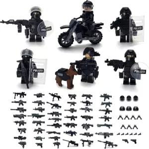 토이빌 SWAT 헌병 빌딩 블록 키트 개 현대 무기 및 액세서리가 포함된 오토바이 병사 미니피규어(클래식