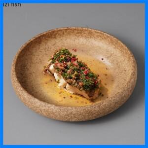 빈티지 가마 변경 세라믹 딥 플레이트 레스토랑 샐러드 플레이트 파스타 플레이트 디저트 플레이트 분자 요