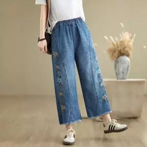 피콜로 여자 팬츠 청 여름 데일리룩 청바지 얇은 자수 와이드 슬림핏 통 KUK1