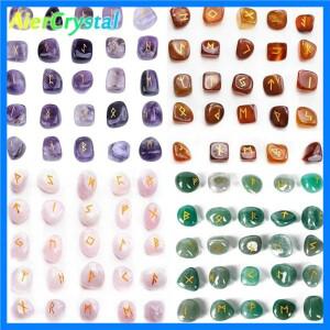 25PCs 천연 크리스탈 룬 스톤 세트 북유럽 룬 문자 자수정 보석 불규칙한 마노 차크라 치유 돌 홈 인테리어