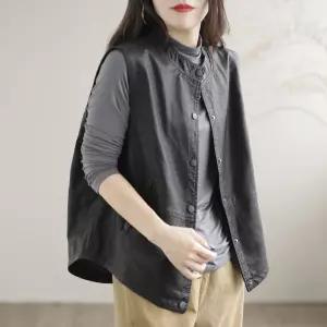 여자 가죽 앤티크 라운드 블랙 간절기 루즈핏 민소매 코트 나시 조끼 심쿵희망