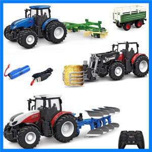 1/24 RC 트랙터 트레일러 트럭 2.4G 전동 농업 공학 차량 수확기 농장 장비 어린이 장난감 선물
