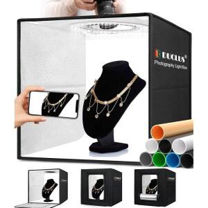 DUCLUS 라이트 박스 사진, 40.6 X 신발 LED (CRI 사진을 2개, 배경 스튜디오 포토 박스: 제품 160개 조절 및 종이 97+), 위한 음식, 16인치) 조도 40.6CM(16 조명 6개 PVC 가능한 박스, 주얼리, 휴대용