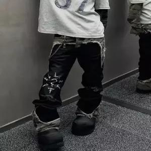 슬램덩크 팬츠 청 남성용 배기핏 스트리트 펀칭 차이나 카무플라주 HO1