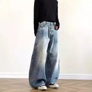 슬램덩크 팬츠 빈티지 남성용 배기핏 레터링 트렌드 힙합 진 HO1