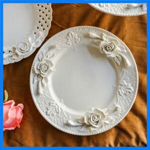 프랑스 로맨틱 세라믹 핀치 플라워 섬세한 딤섬 접시 양각 애프터눈 티 디저트 접시