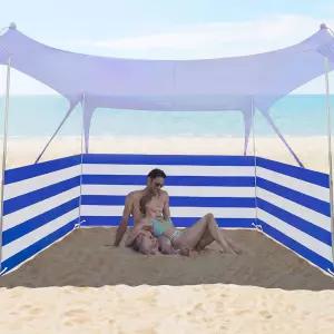 리본릭 30피트 비치 윈드 스크린 블루 화이트 블로커 배리어 일광욕 프라이버시 펜스 야외 여름 휴가용