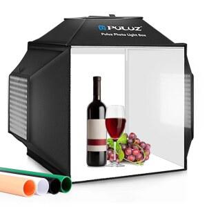 PULUZ 라이트 박스, 40.6CM X 40.6CM(16인치 스튜디오 사진 조명 480개, 16인치) 슈팅 색상 라이트박스 사진용(업그레이드) LED 상자 4가지 및 배경, PVC 주얼리 휴대용 제품용 텐트,