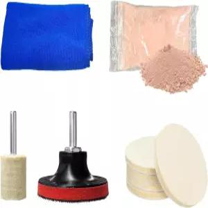 Fkewp 유리 광택 키트 100g 세륨 산화물 분말이 포함된 다기능 앞유리 흠집 제거 및 수리를 위한 울 휠 딥