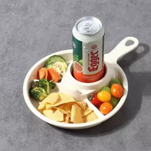 캠핑용 원형 4칸 손잡이그릇 컵홀더 미니식판 가정용 간식 1인식기 휴대용 칸나눔접시