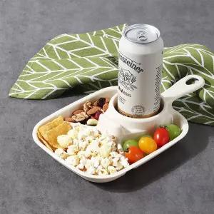 홈술 자취그릇 컵홀더식판 4칸 사각 손잡이 안주접시 캠핑용 휴대용 1인식기 간식