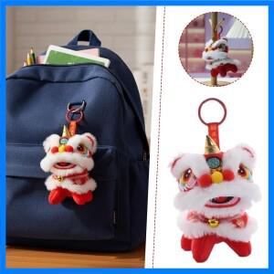 귀여운 중국 사자춤 플러시 펜던트, 인기 행운의 인형 열쇠고리, 부드러운 봉제 장난감, 미니 가방 참, 휴