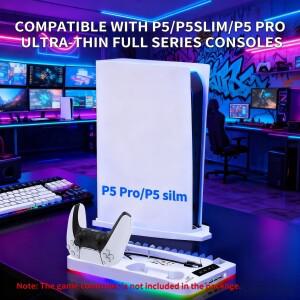 호환 P58 PS5용 냉각 스탠드 RGB 충전 베이스 듀얼 컨트롤러 스테이션 액세서리용