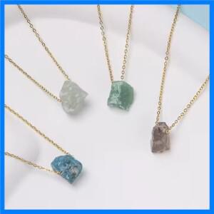 천연 크리스탈 자수정 황수정 불규칙 돌 마노 펜던트 목걸이, 스테인레스 스틸 골드 체인, 보석 쥬얼리
