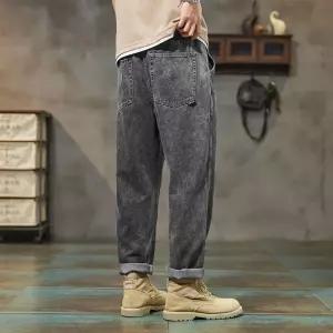 EAMT 남성용 루즈 테이퍼 하렘 스트리트 롱팬츠 봄가을 청바지 하이 배기핏 YJ1