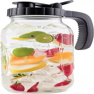 뚜껑 포함 유리 메이슨 자 피처 2쿼트 (64oz) 넓은 입구 반 갤런 핫/콜드 워터 커피 주전자 냉장고용