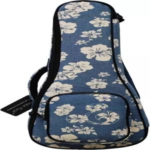 MUSIC FIRST 오리지널 디자인 0.5인치 두꺼운 패딩 하와이 스타일 블루 앤 화이트 플루메리아 캔버스