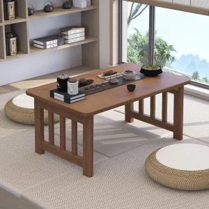 31.5인치 일본식 접이식 티 테이블 바닥에 앉을 수 있는 대나무 차부다이 낮은 다다미 커피 조립 필요 없음