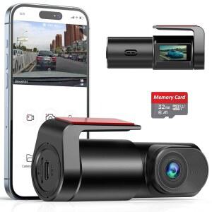 Dash Cam 1080P FHD 전면 대시캠, 미니 히든 싱글카 카메라, 32GB 카드 Wi-Fi 및 앱, LCD 화면, 170 광각, WDR, 24H 주차 모드 타입 C 시야 루프 녹화 G-센서
