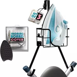 3개의 다리미 보드 홀더 벽걸이 및 도어 행거 세탁실 보관 캐디 T V 모양 커버 패드 세트 풀사이즈
