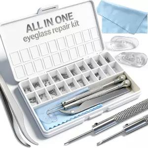 18가지 크기의 나사 1.4mm 정밀 드라이버 핀셋 코 패드 및 천이 포함된 PFDHQS 안경 수리 키트 - 모든