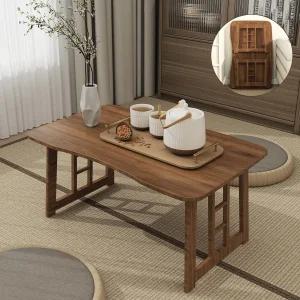 OKCMTR 일본식 접이식 커피 테이블 대나무 로우 티 다리 바닥 거실 다다미 티룸 베이 창문 조립