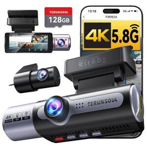 TERUNSOUL 4K 대시캠 앞뒤, 풀 HD 3채널 대시캠, 128GB MicroSD 카드, 내장 5 8GHz WiFi GPS, 충돌 센서, , HDR, 3 16인치 IPS, 24시간 주차 모드 블랙