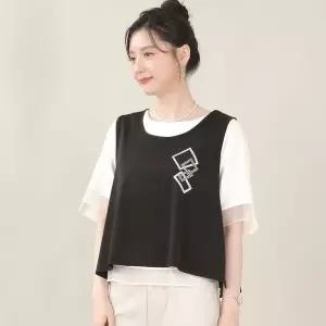 [하프클럽/] 엄마옷 실버 사각 스판 옆트임 라운드 여성 봄 여름 가오리 숏