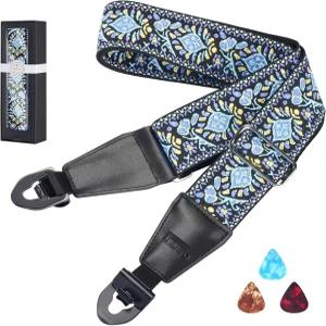 LEKATO 기타 스트랩 베이스 및 일렉트릭 기타용 퀵 릴리스 셀프 잠금 버클이 있는 자카드 자수 나일론