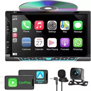 더블 딘 차량용 스테레오 (Carplay Android Auto 지원) 7인치 HD 터치스크린 라디오 CD/DVD 플레이어