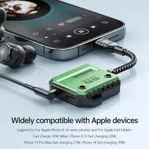 2-in-1 게임폰 사운드 카드 타입-C3.5mm 30W 충전 커넥터 사운드 카드 아이패드 호환아이폰 호환 14 프로