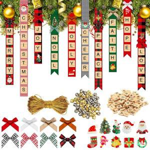 321피스 크리스마스 트리 장식품 맞춤형 공예 나무 이름 리본 소박한 대문자 매듭 벽걸이 벨 스타킹 태그 타일