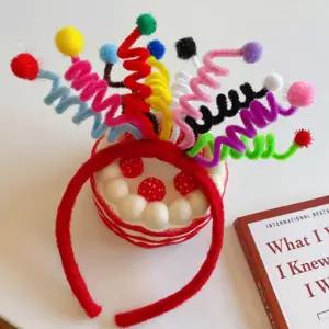 생일 머리띠 폭죽 모루 할로윈 파티 머리띠 축제 이벤트 다채로운 꼬불이 와이어 어린이 포인트 데코 유아