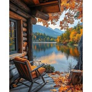 숫자로 페인트 키트 - 가을 풍경 프레임 장식 색칠하기 선물용 홈 초보자용 40.6 20인치) 벽 캔버스에 50.8CM(16 유화 없음, 키트, 호수 X 산,