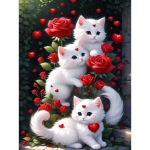 JFYHAB 레드 로즈 다이아몬드 페인팅 세트: 화이트 원석 5D 30.5X40.6CM(12X16인치) 전체 고양이, 및 캣과 성인 DIY 세트, 수공예품, 아트 플라워