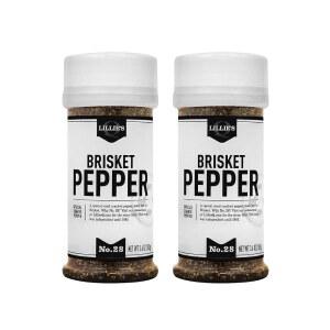 릴리 Q - 브리스켓 페퍼 바비큐 문지르기, 크랙 페퍼 바비큐 문지르기, 전통적인 텍사스 스타일 브리스켓 바비큐 문지르기, 큰 후추 갈기 크기, 브리스켓, 소고기, 양고기를 위한 완벽한 바비큐 양념 (3.6온스, 2팩)