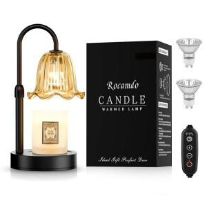 타이머가 달린 캔들 워머 램프, 여성 엄마의 생일, 하우스 워밍 선물 모던 농가 홈 데코, 디밍블 왁스 멜트 워머, 2개의 전구가 병 (앰버)