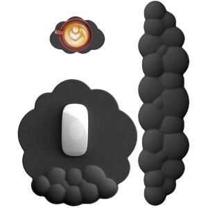 컴퓨터 팔 완화를 위한 클라우드 키보드 및 마우스 손목 받침대 - 사무실, 게임, 가정용 미끄럼 방지 PU 베이스가 있는 인체공학적 지지대 마우스패드(블랙) 사용