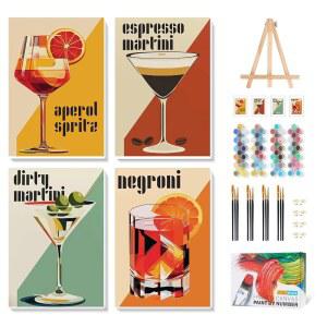 4팩 숫자로 액자 페인트 키트, 나무 초보자를 장식용 프레임이 프레임 레트로 12인치) 페인트, 색칠 X 30.5CM(8 칵테일 키트 있는 20.3 위한 포함, 이젤