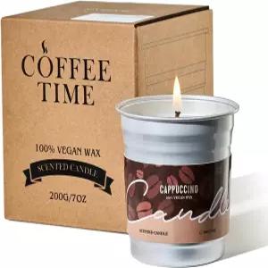 M SENSE 카푸치노 커피 향초 소이 왁스 7oz 42시간 지속되는 깨끗한 주방용 작은 가을 양초 애호가를 위한