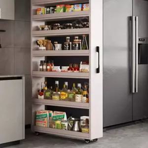 냉장고 틈새장 주방수납장 웜화이트 슬라이딩 다용도 그릇장 키큰 홈카페장